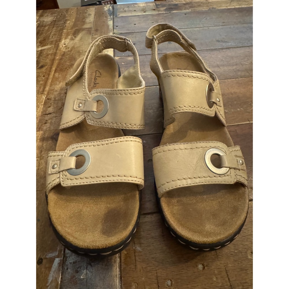 Clarks Bendables Beige Leather Strappy Slingback Wedge Sandals 8M 65692